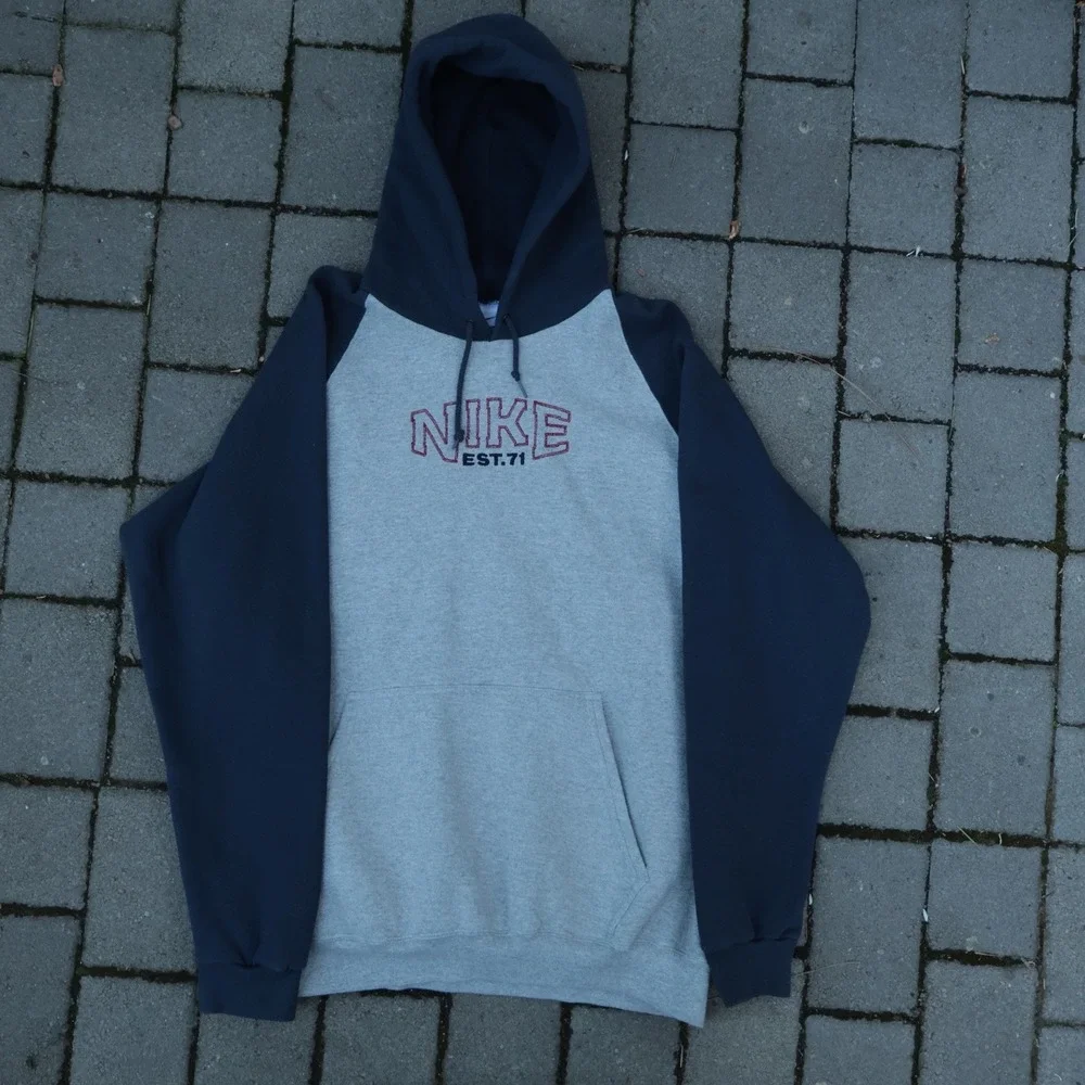 Vtg Nike Hoodie Spell Out Pullover Sweatshirt Made In USA 90s XL Center Swoosh